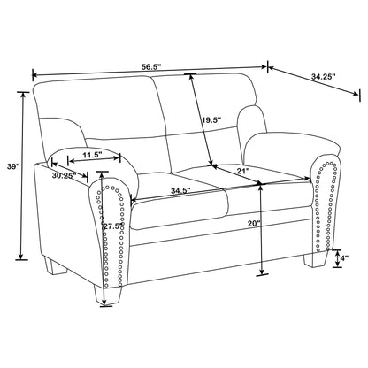 Clementine Upholstered Loveseat with Nailhead Trim Grey