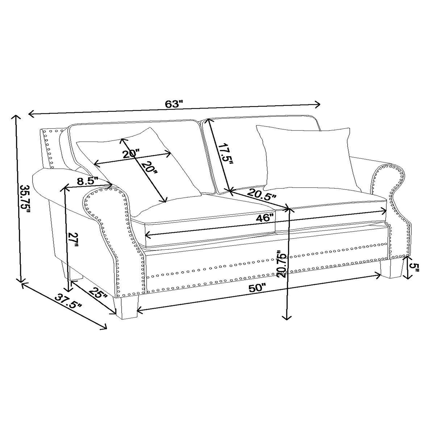 Sheldon Upholstered Loveseat with Rolled Arms Grey