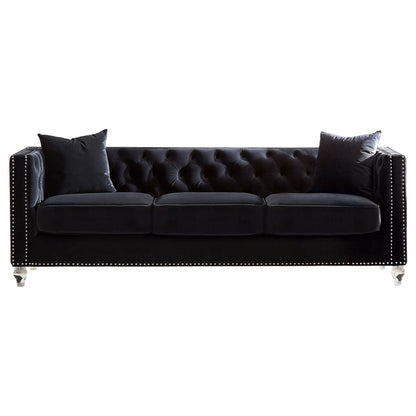 Delilah Upholstered Tufted Tuxedo Arm Sofa Black