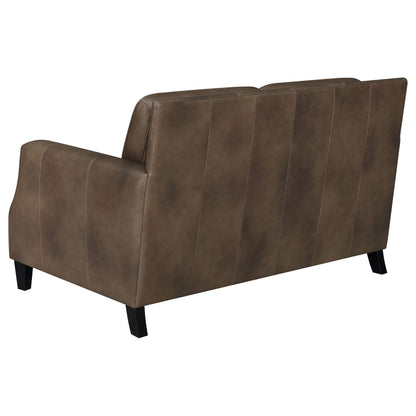 Leaton Upholstered Recessed Arms Loveseat Brown Sugar