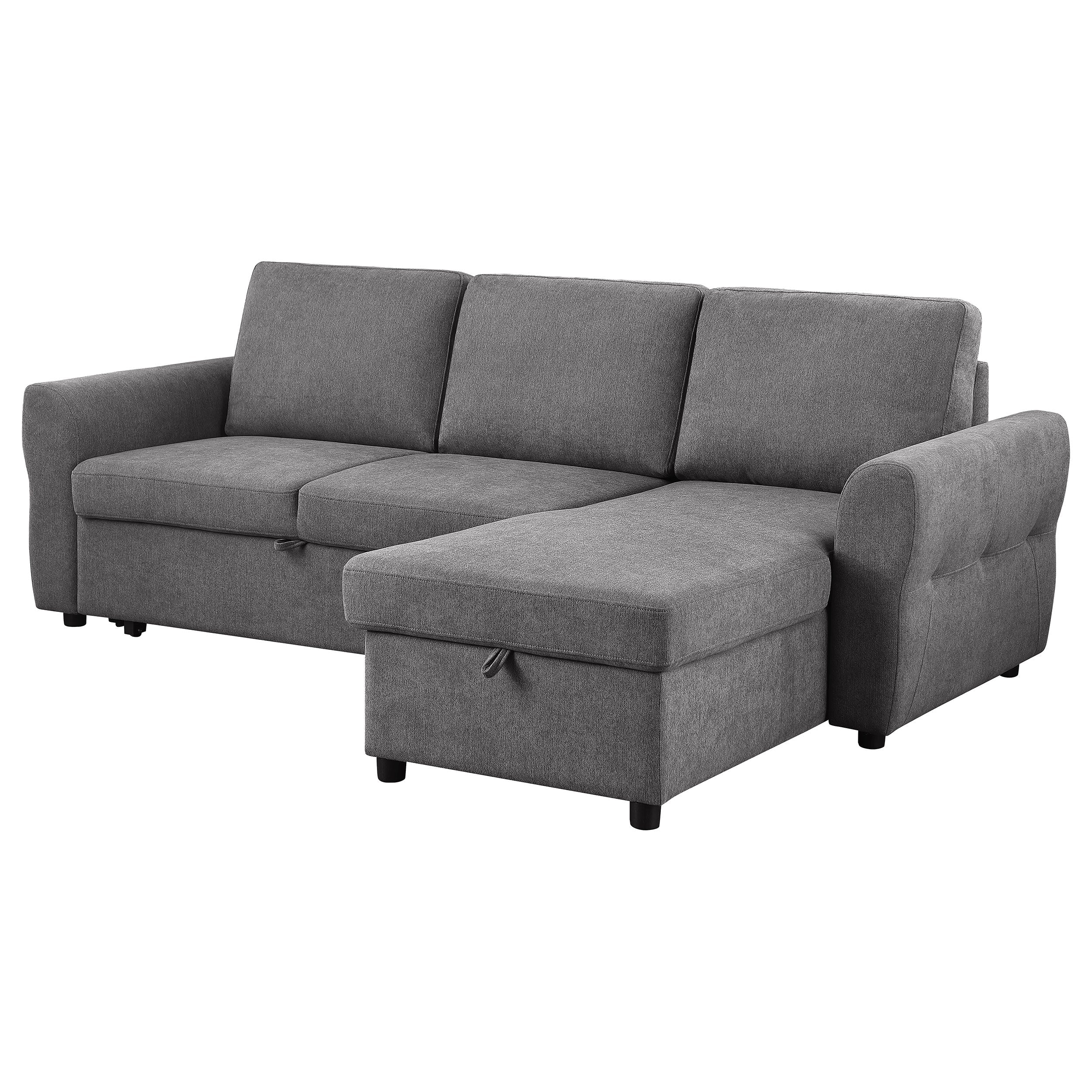 Samantha Upholstered Sleeper Sofa Sectional with Storage Chaise Grey