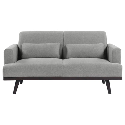 Blake Upholstered Loveseat with Track Arms Sharkskin and Dark Brown