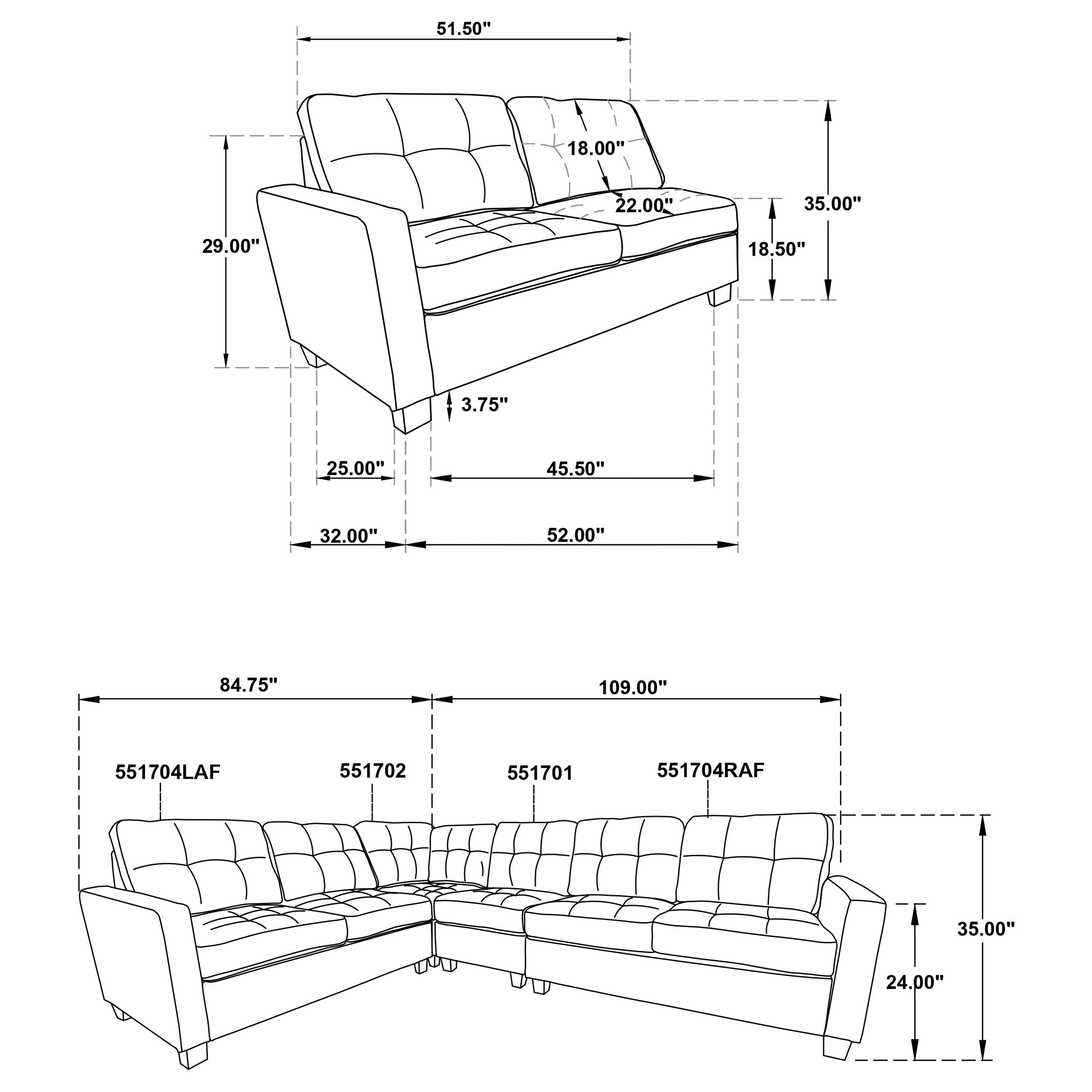 Georgina 3-piece Upholstered Sectional Sofa Steel Grey