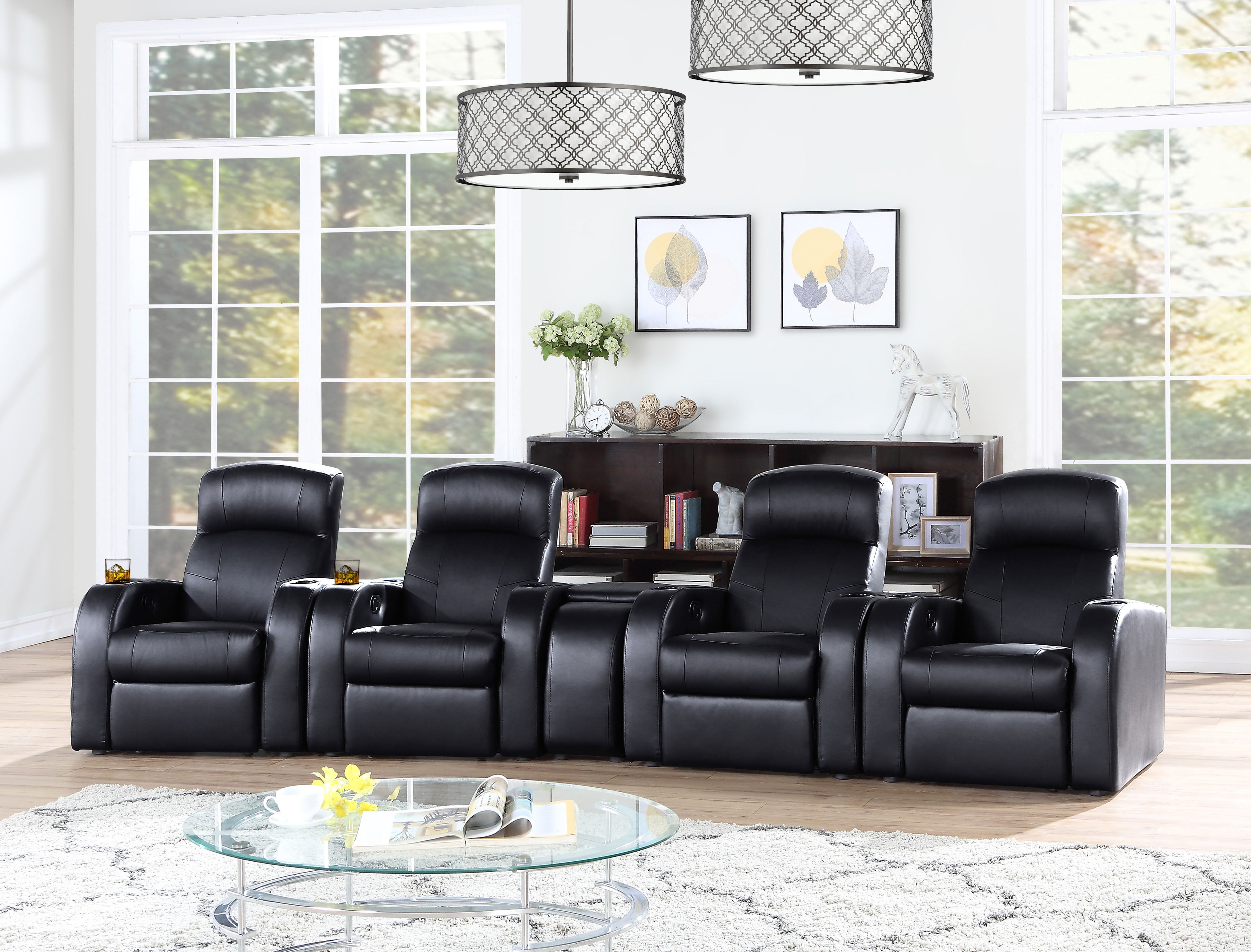 Cyrus Upholstered Recliner Living Room Set Black