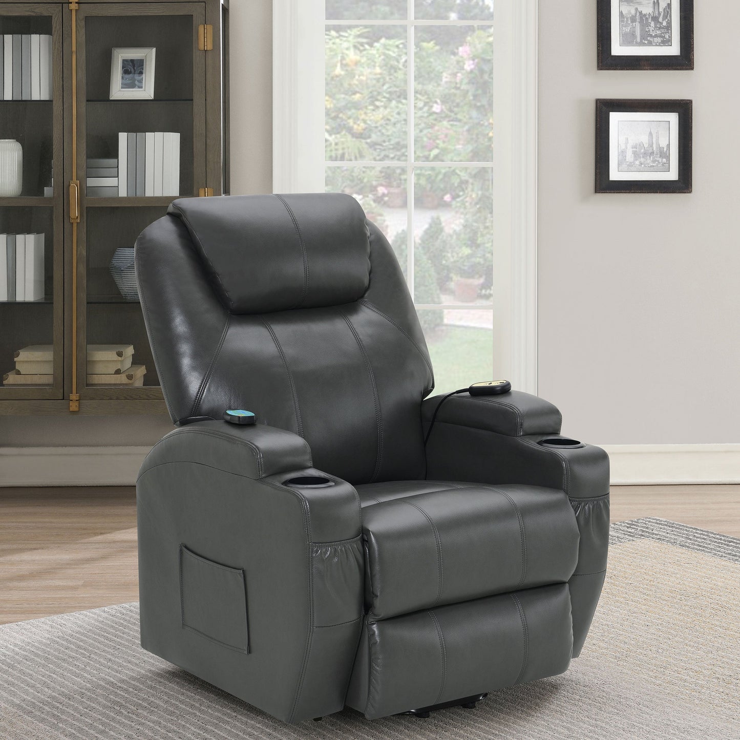 Sanger Upholstered Power Lift Recliner Chair with Massage Charcoal Grey