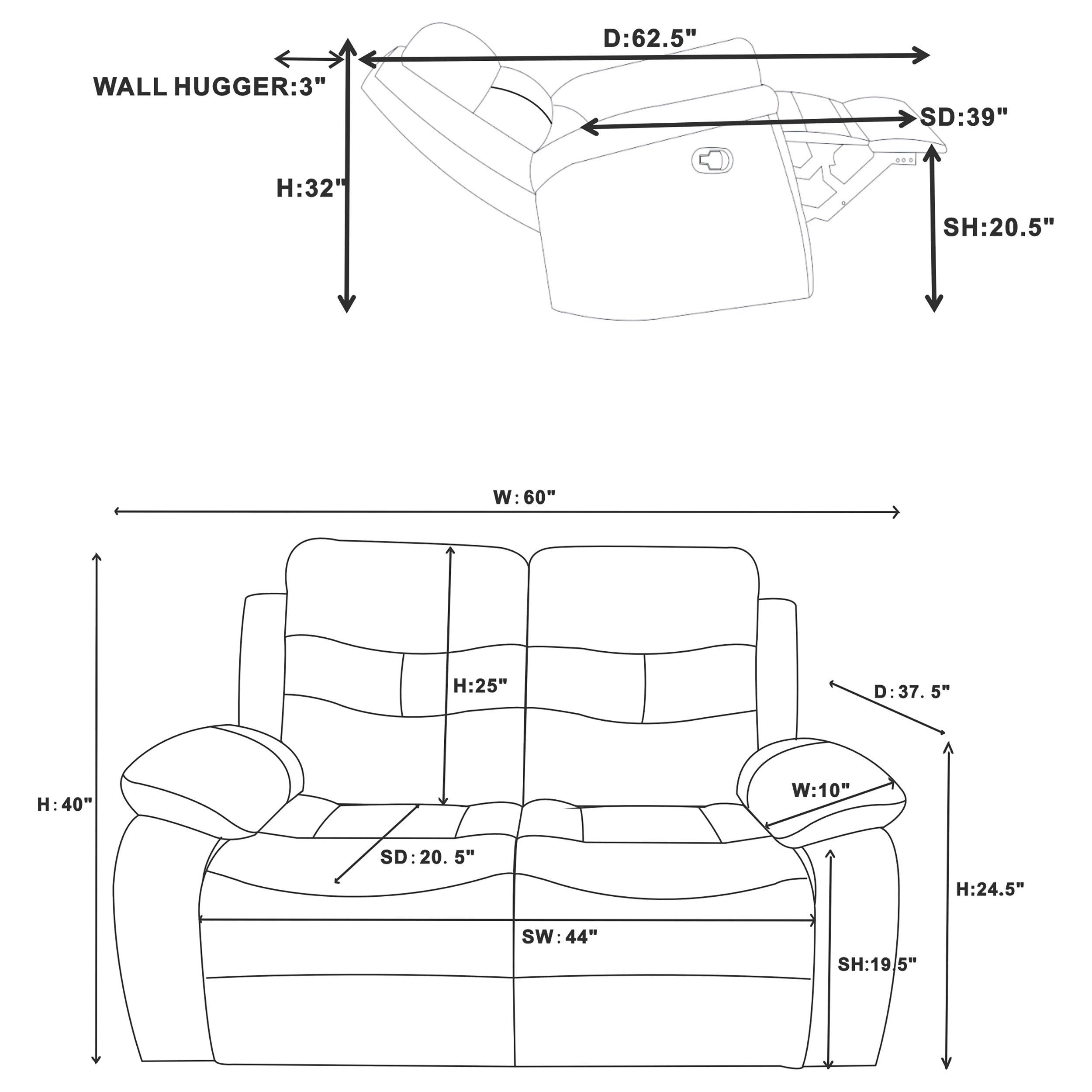 Nova 2-piece Upholstered Motion Reclining Sofa Set Dark Grey