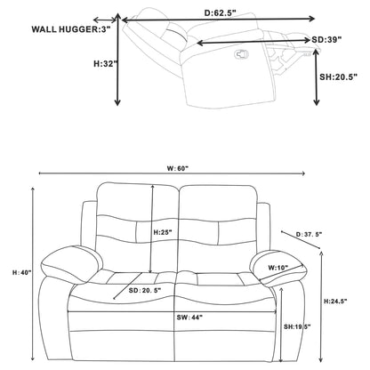 Nova Upholstered Motion Reclining Loveseat Dark Grey