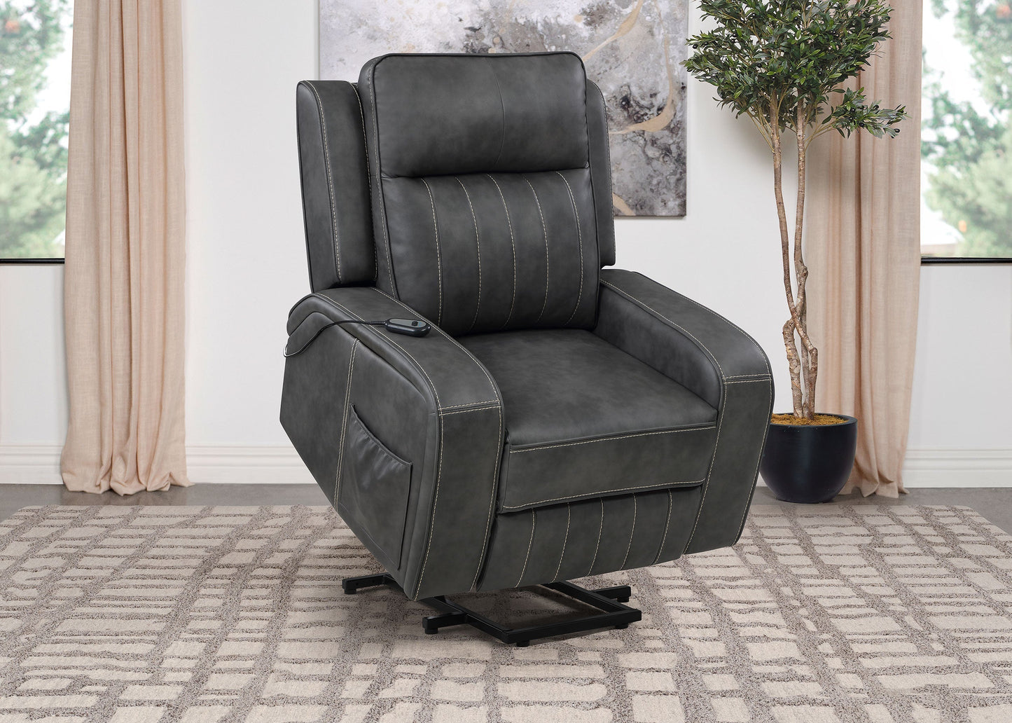 Raelynn Upholstered Power Lift Recliner Chair Grey