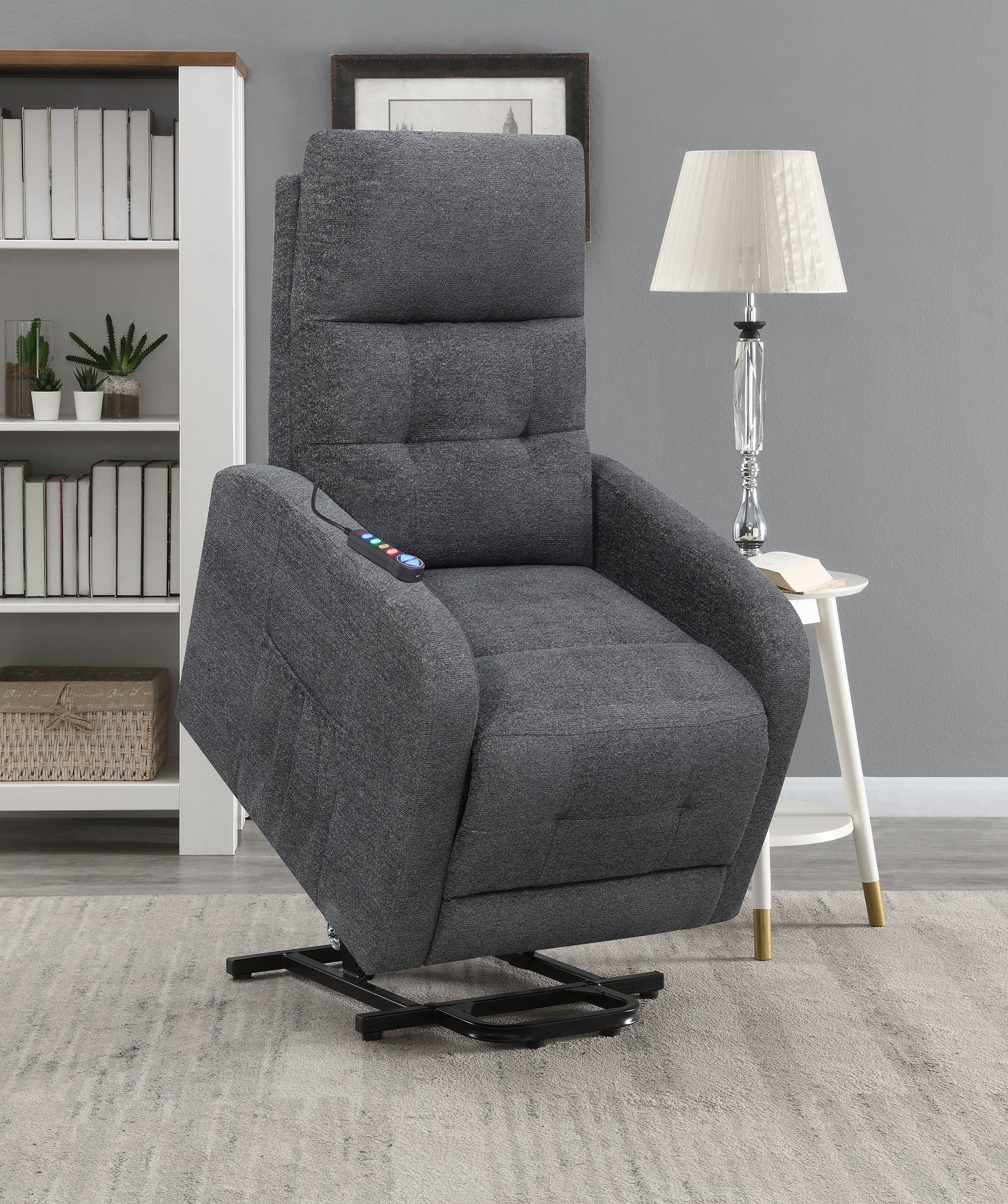 Howie Tufted Upholstered Power Lift Recliner Charcoal