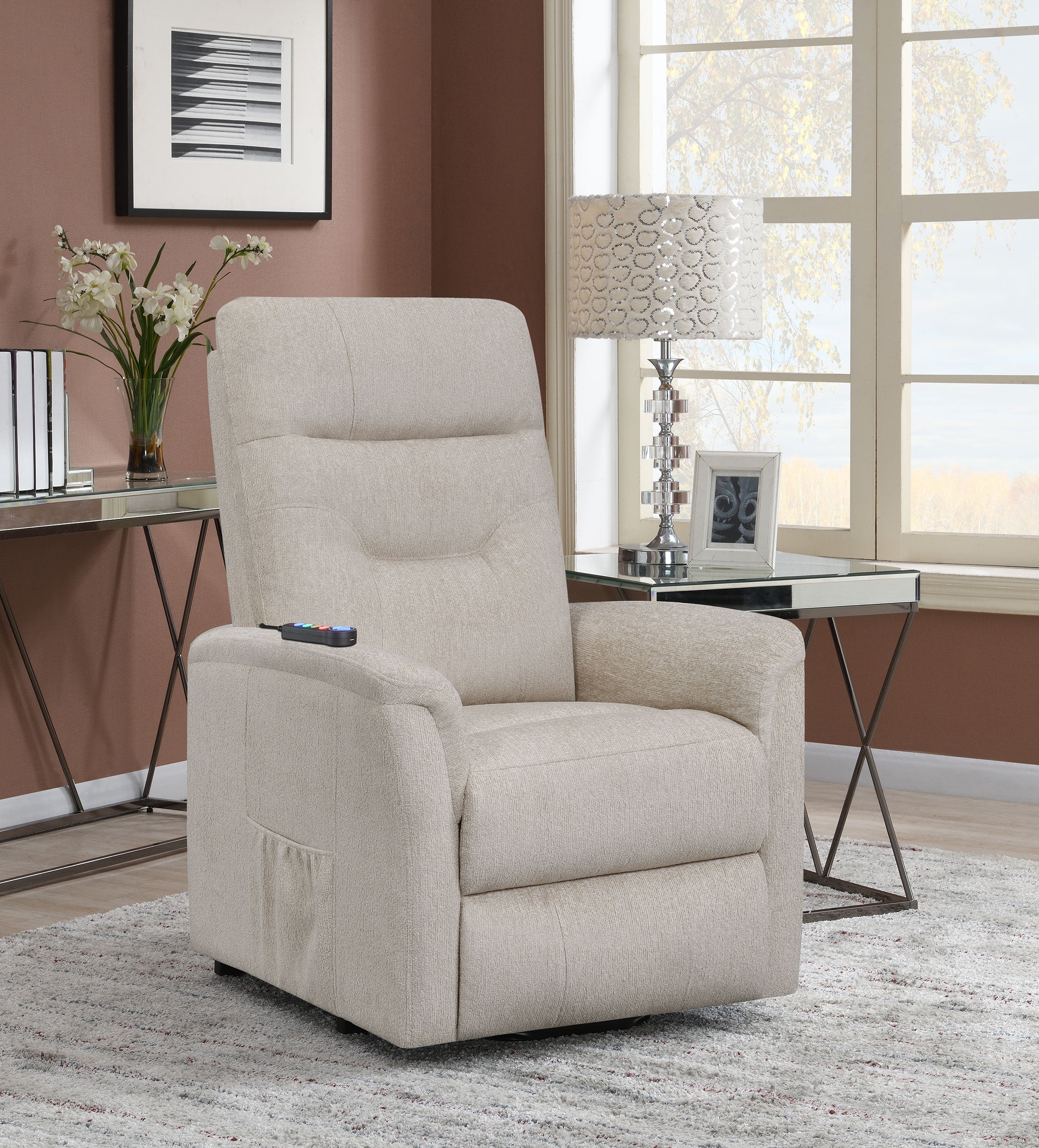 Henrietta Power Lift Recliner with Storage Pocket Beige