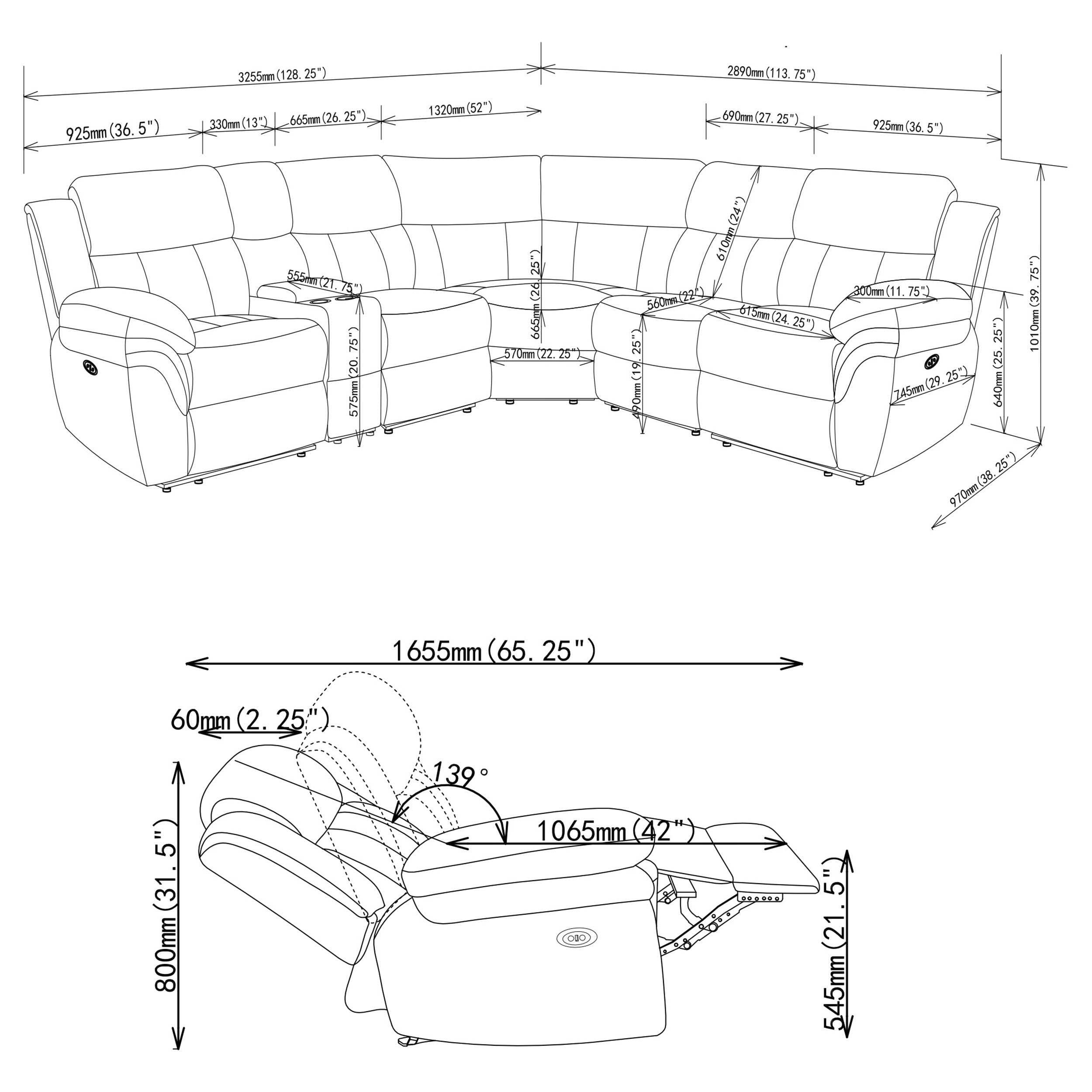 Bahrain 6-piece Upholstered Power Sectional Charcoal