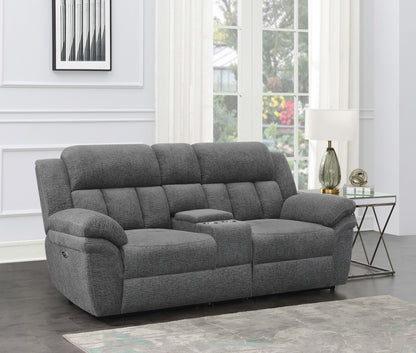 Bahrain Upholstered Power Loveseat with Console Charcoal