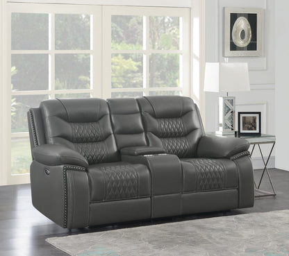 Flamenco Tufted Upholstered Power Loveseat with Console Charcoal