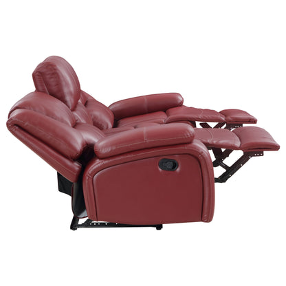 Camila Upholstered Motion Reclining Sofa Red Faux Leather