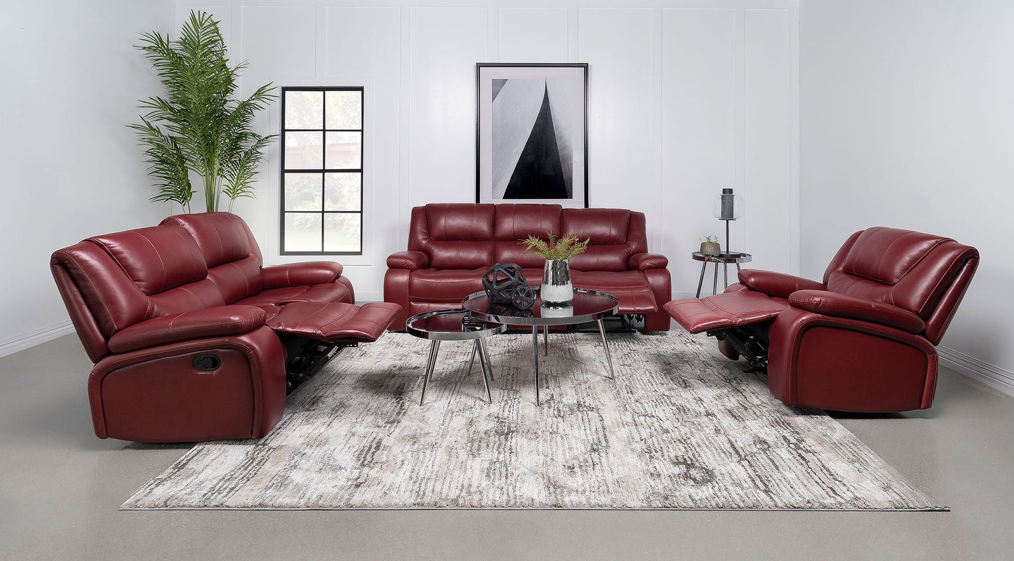 Camila Upholstered Motion Reclining Loveseat Red Faux Leather