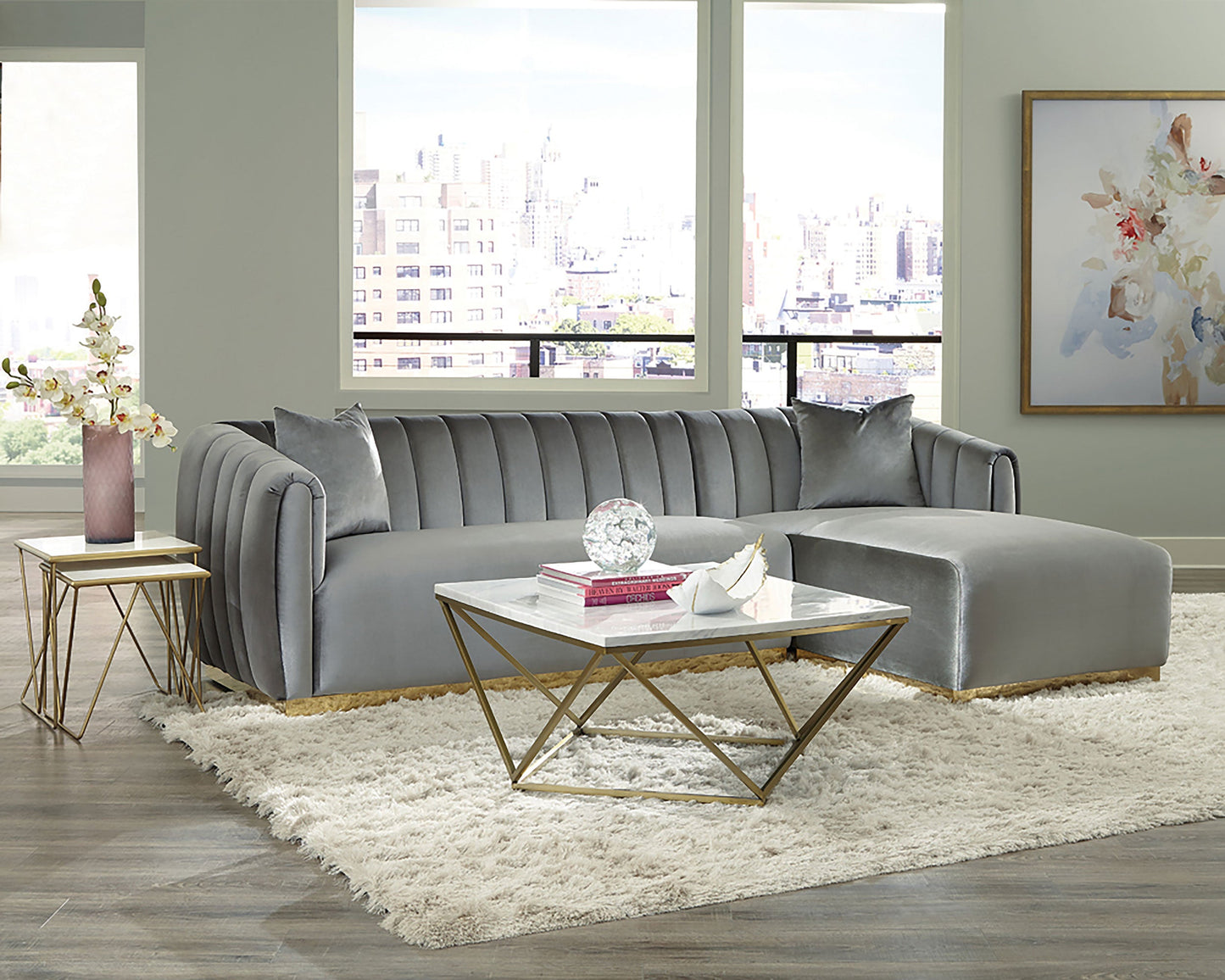 Meryl Square Coffee Table White and Gold