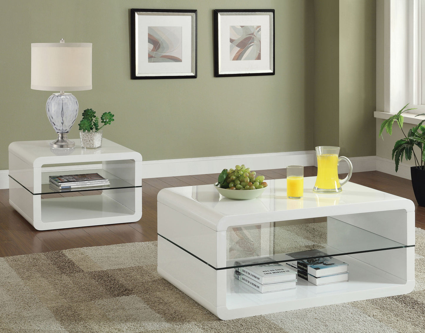 Elana Rectangle 2-shelf Coffee Table Glossy White