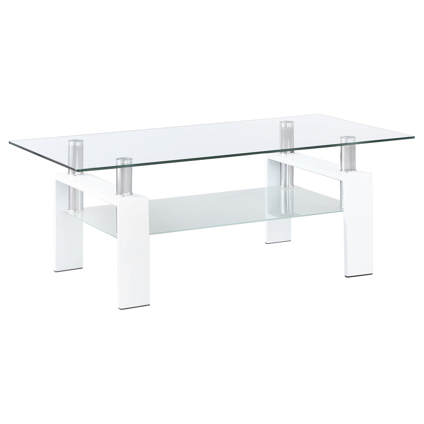 Dyer Rectangular Glass Top Coffee Table With Shelf White