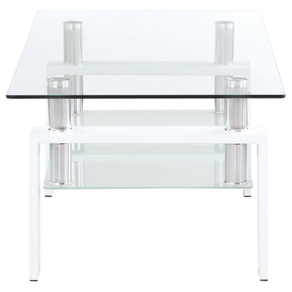 Dyer Rectangular Glass Top Coffee Table With Shelf White