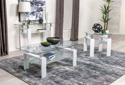 Dyer Rectangular Glass Top Coffee Table With Shelf White