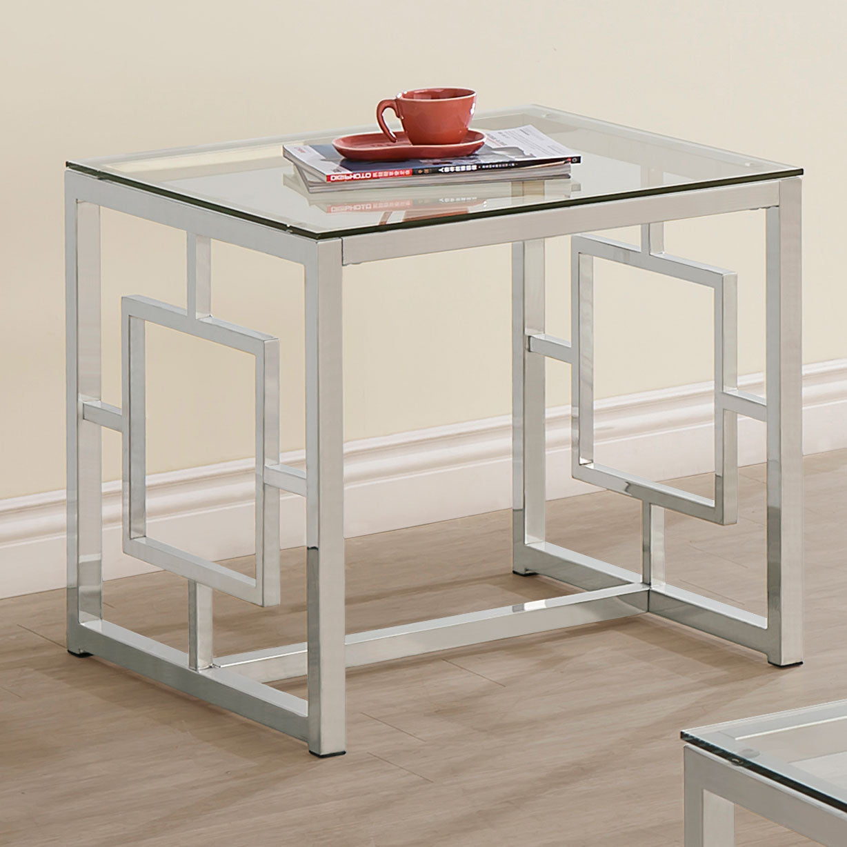 Merced Square Tempered Glass Top End Table Nickel