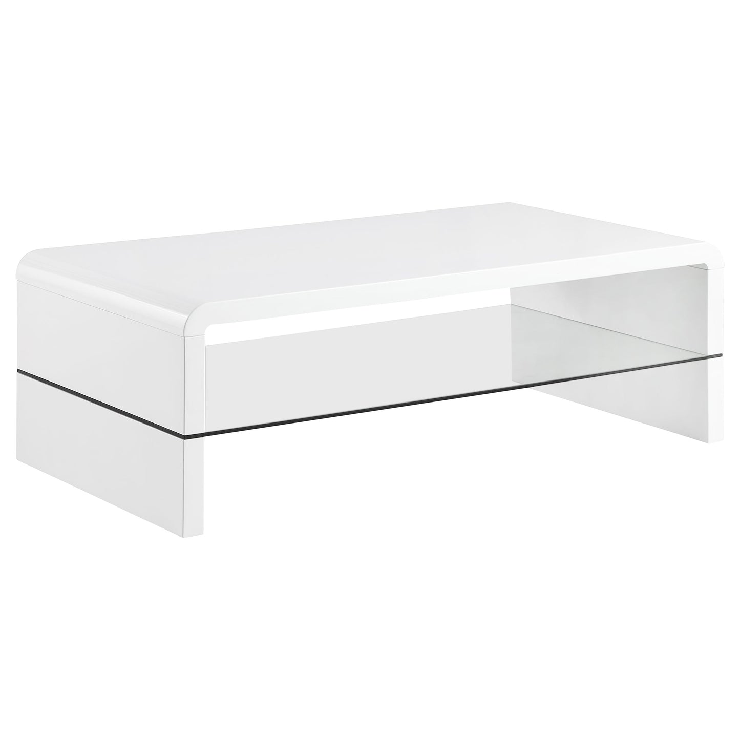 Airell Rectangular Coffee Table with Glass Shelf White High Gloss