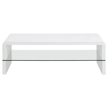 Airell Rectangular Coffee Table with Glass Shelf White High Gloss