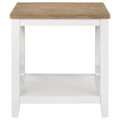 Maisy Square Wooden End Table With Shelf Brown and White