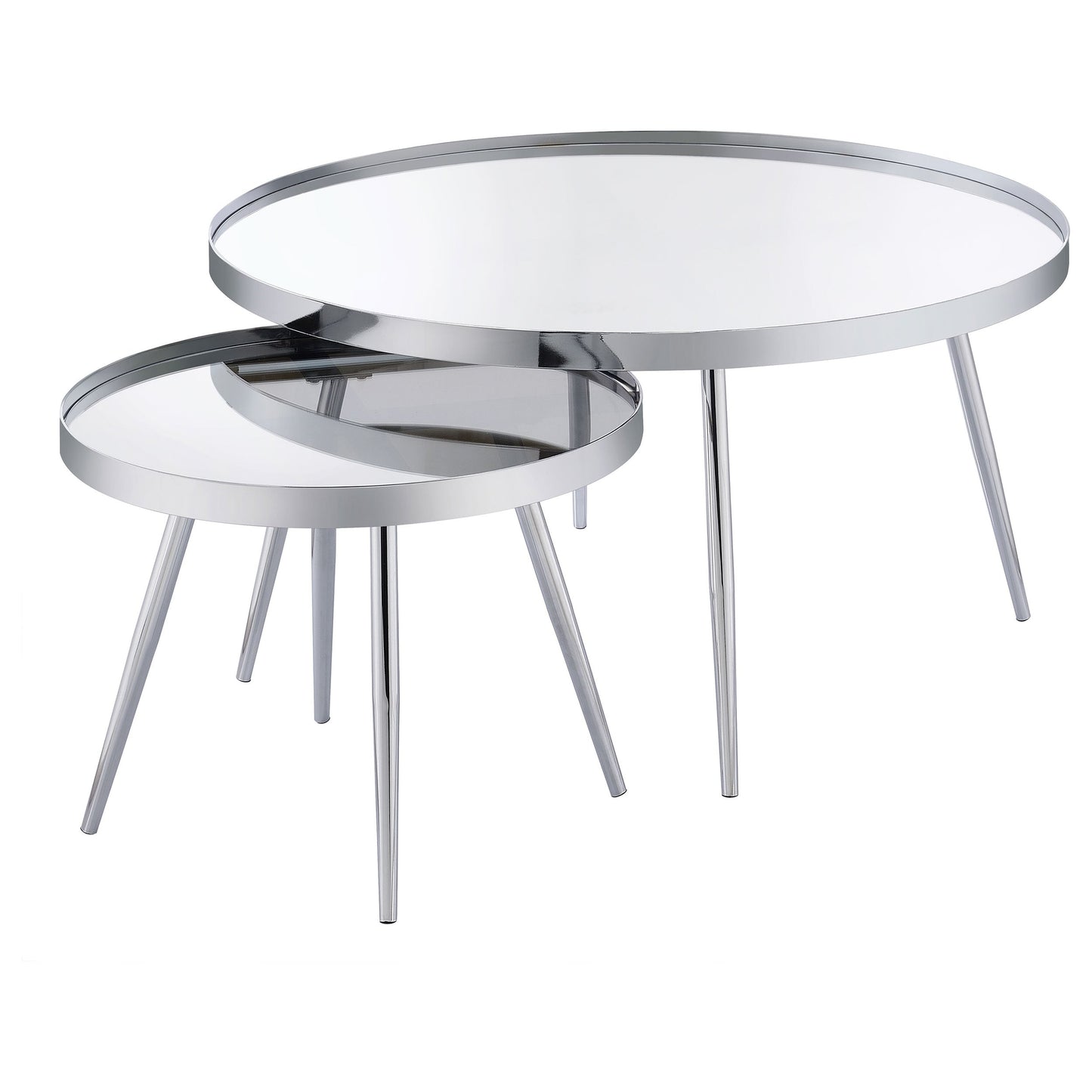 Kaelyn 2-Piece Round Mirror Top Nesting Coffee Table Chrome