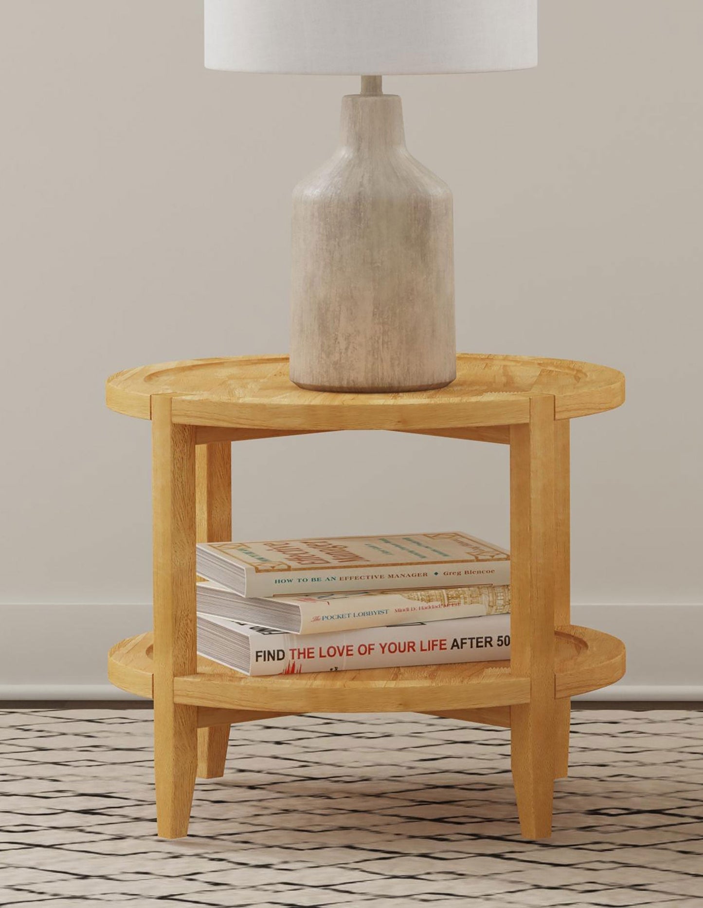 Camillo Round Solid Wood Side End Table Maple Brown