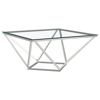 Brittania Square Glass Top Geometric Coffee Table Nickel