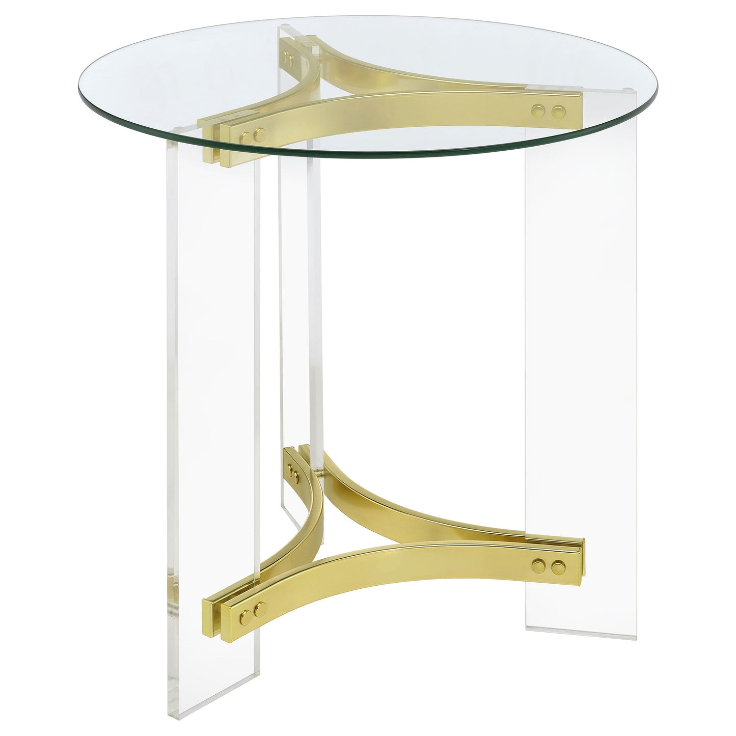 Janessa Round Glass Top End Table With Acrylic Legs Clear and Matte Brass