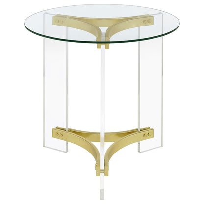 Janessa Round Glass Top End Table With Acrylic Legs Clear and Matte Brass