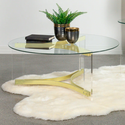 Janessa Round Glass Top Coffee Table With Acrylic Legs Clear and Matte Brass