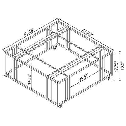 Adri Square Glass Top Coffee Table with Casters Black Nickel