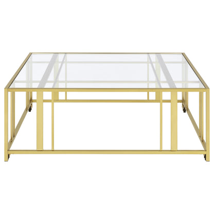 Adri Square Glass Top Coffee Table with Casters Matte Brass