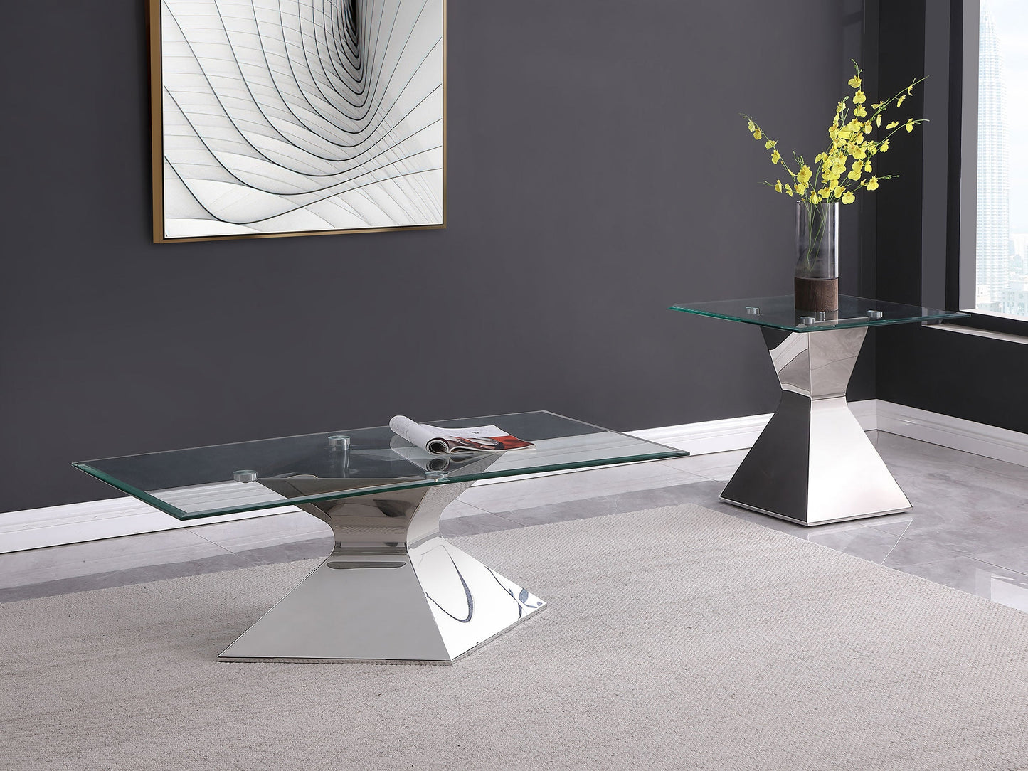 Jenny Glass Top Stainless Steel Coffee Table Chrome