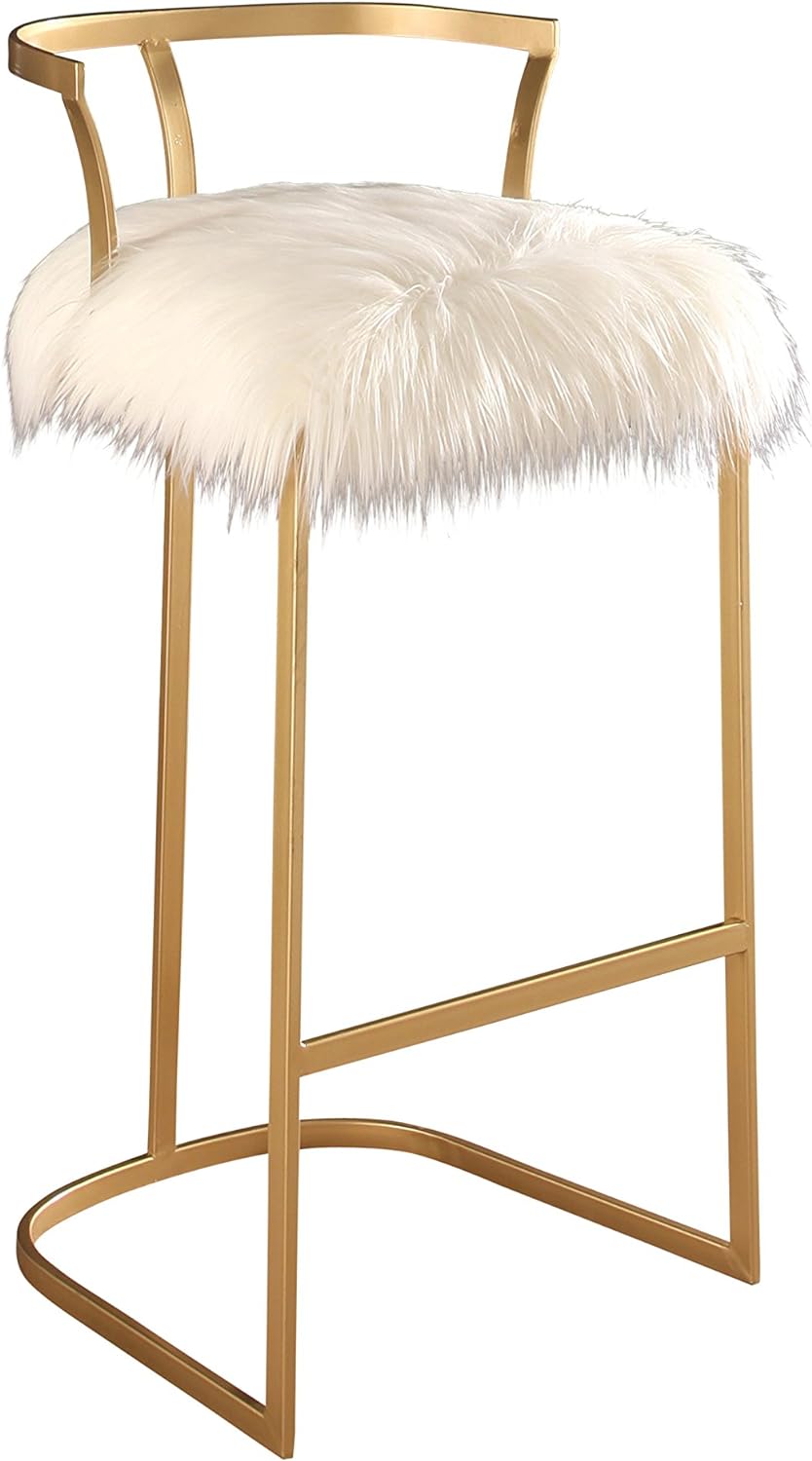 White Faux Fur Bar Stool