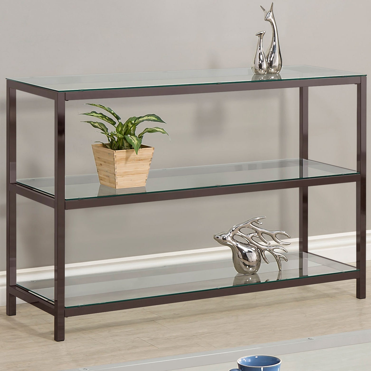 Trini Sofa Table with Glass Shelf Black Nickel