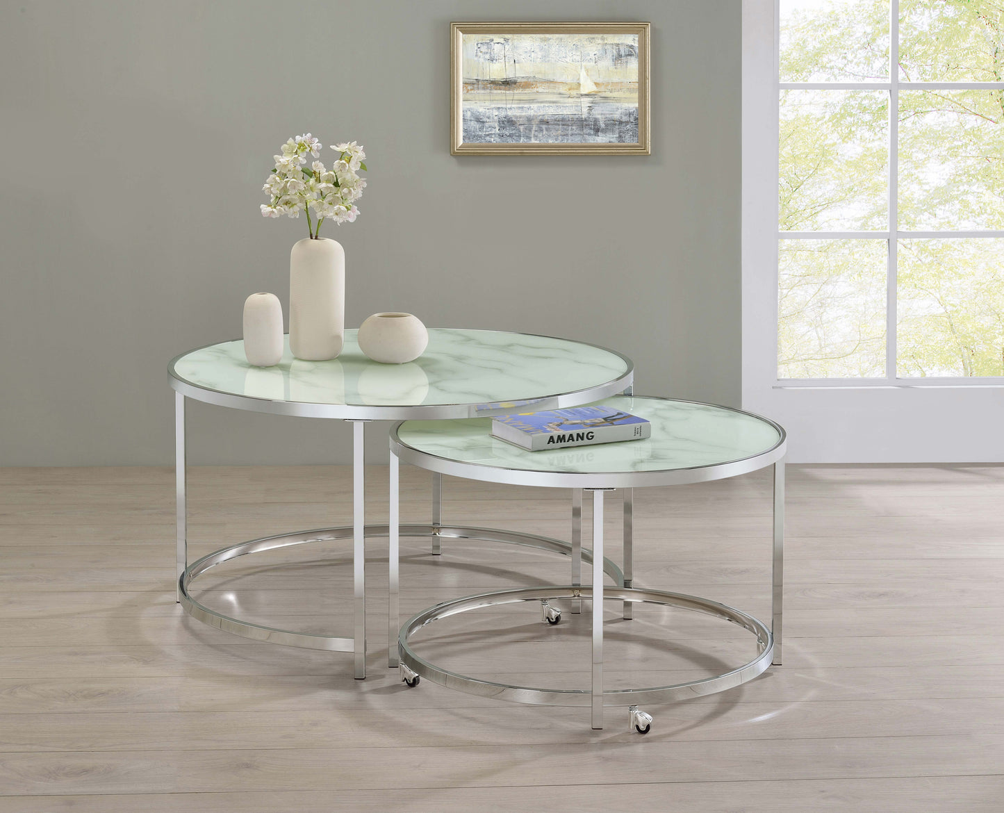 Lynn 2-piece Round Nesting Table White and Chrome