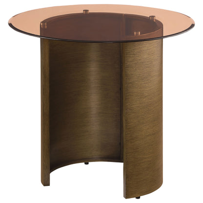 Morena Round End Table with Tawny Tempered Glass Top Brushed Bronze