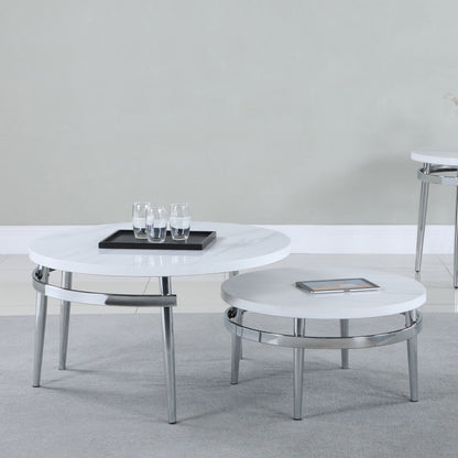 Avilla Round Nesting Coffee Table White and Chrome