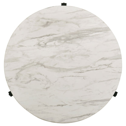 Tandi Round Coffee Table Faux White Marble and Black