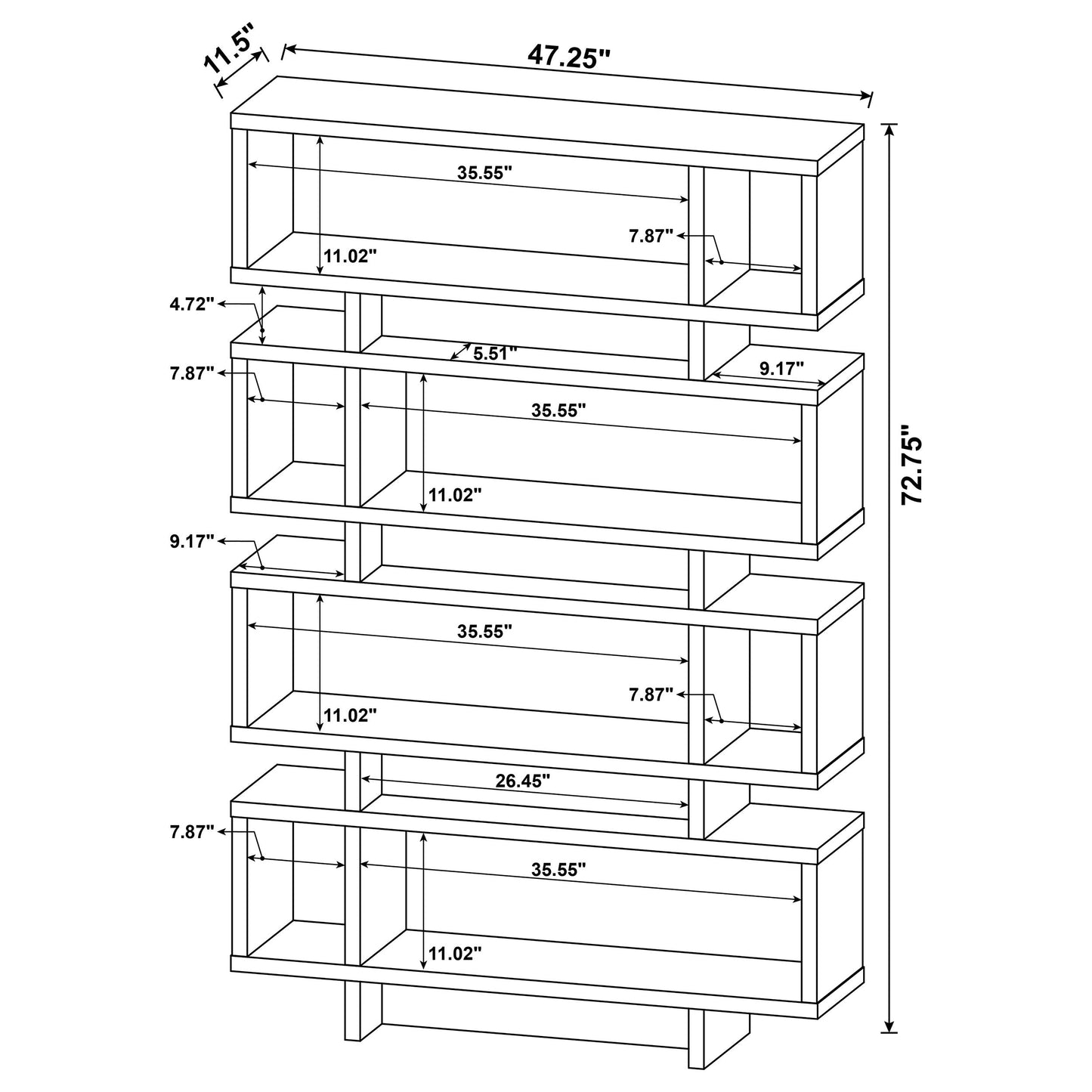 Reid 4-tier Open Back Bookcase Cappuccino