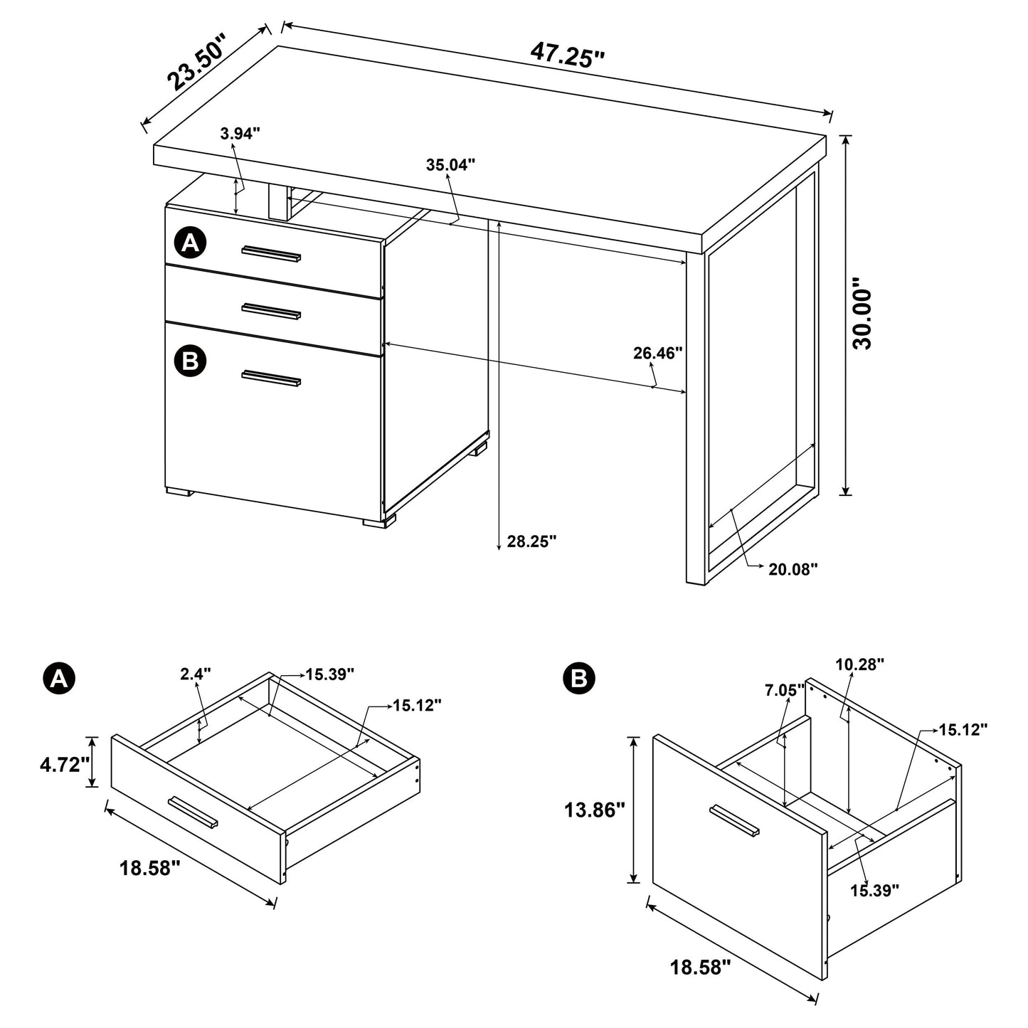 Brennan 3-drawer Office Desk White