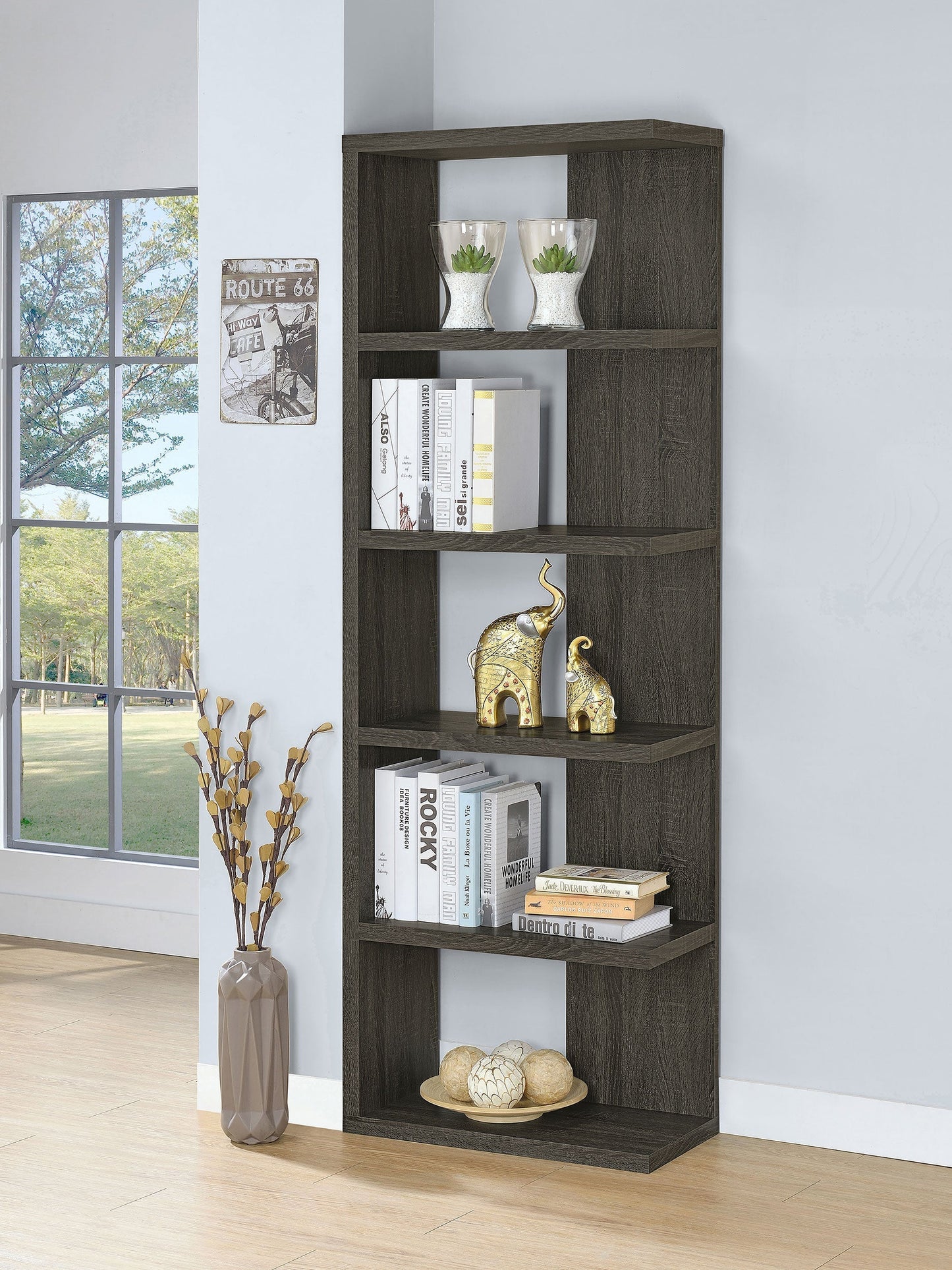 Harrison 5-tier Bookcase Weathered Grey