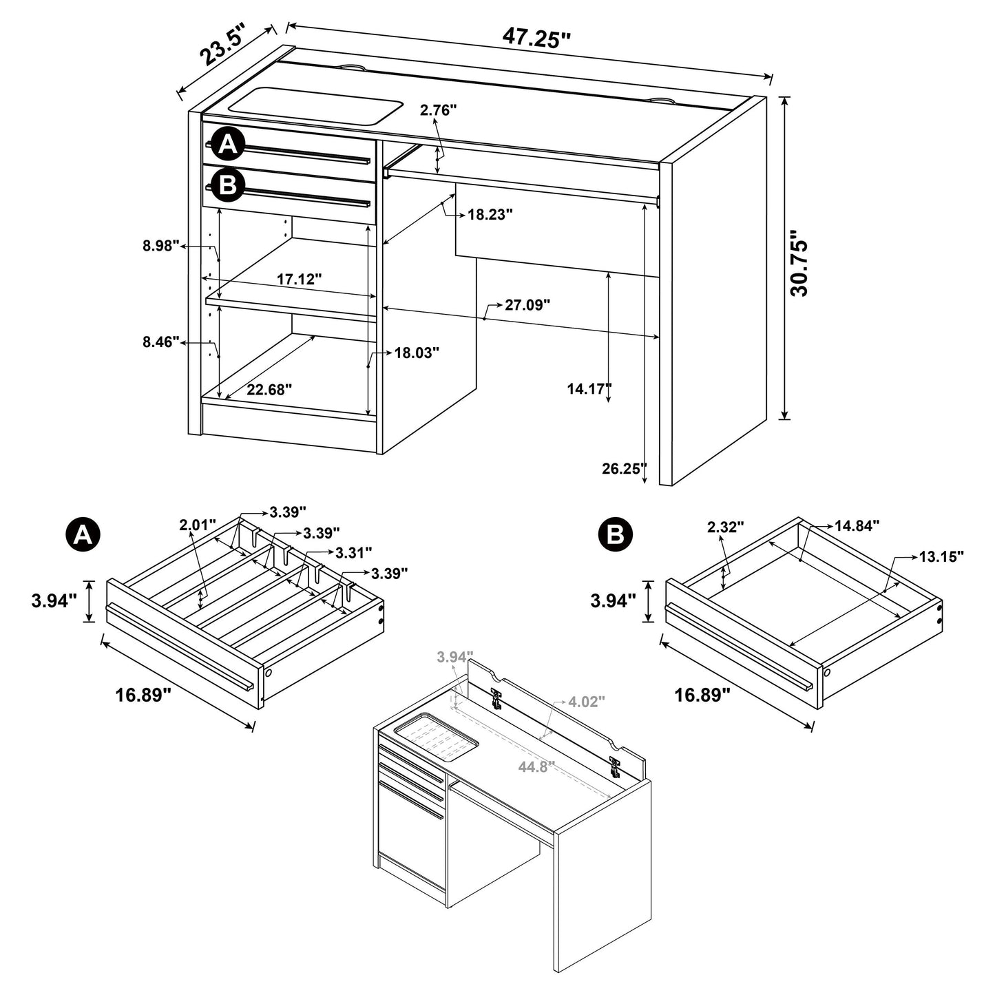 Halston Rectangular Connect-it Office Desk Cappuccino