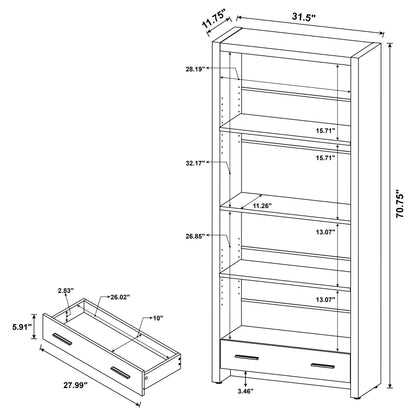 Skylar 5-shelf Bookcase with Storage Drawer Cappuccino