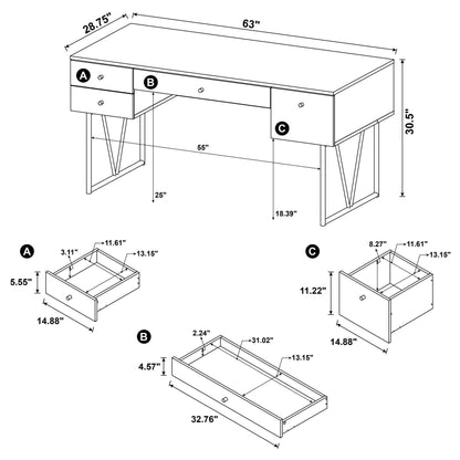 Analiese 4-drawer Writing Desk Antique Nutmeg