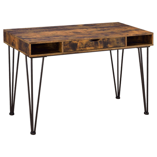 Olvera 1-drawer Writing Desk Antique Nutmeg and Dark Bronze